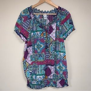 Isela Tunic Women's XL Colorful Bohemian Paisley Tapestry Patchwork Shirt Top